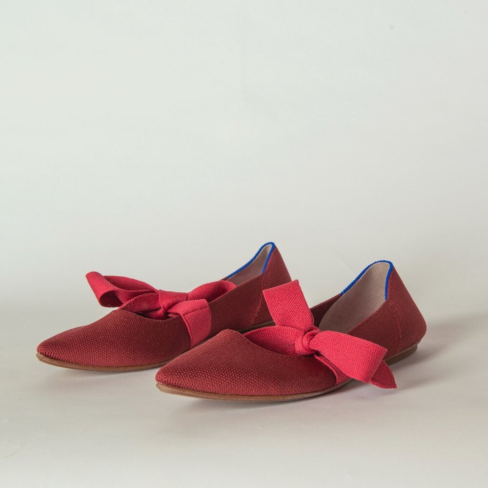 ROTHY’S Shoes Mary Jane Bow Tie Point Toe Flats Red US W8.5 - Picture 2 of 12